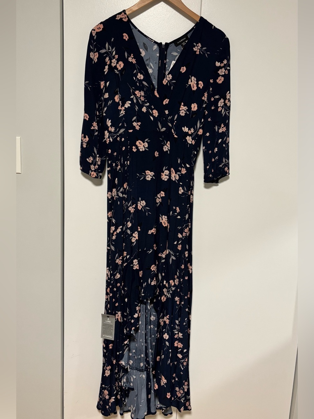 Le Chateau Navy Floral Wrap High-Low Maxi Dress - Picture 3 of 9